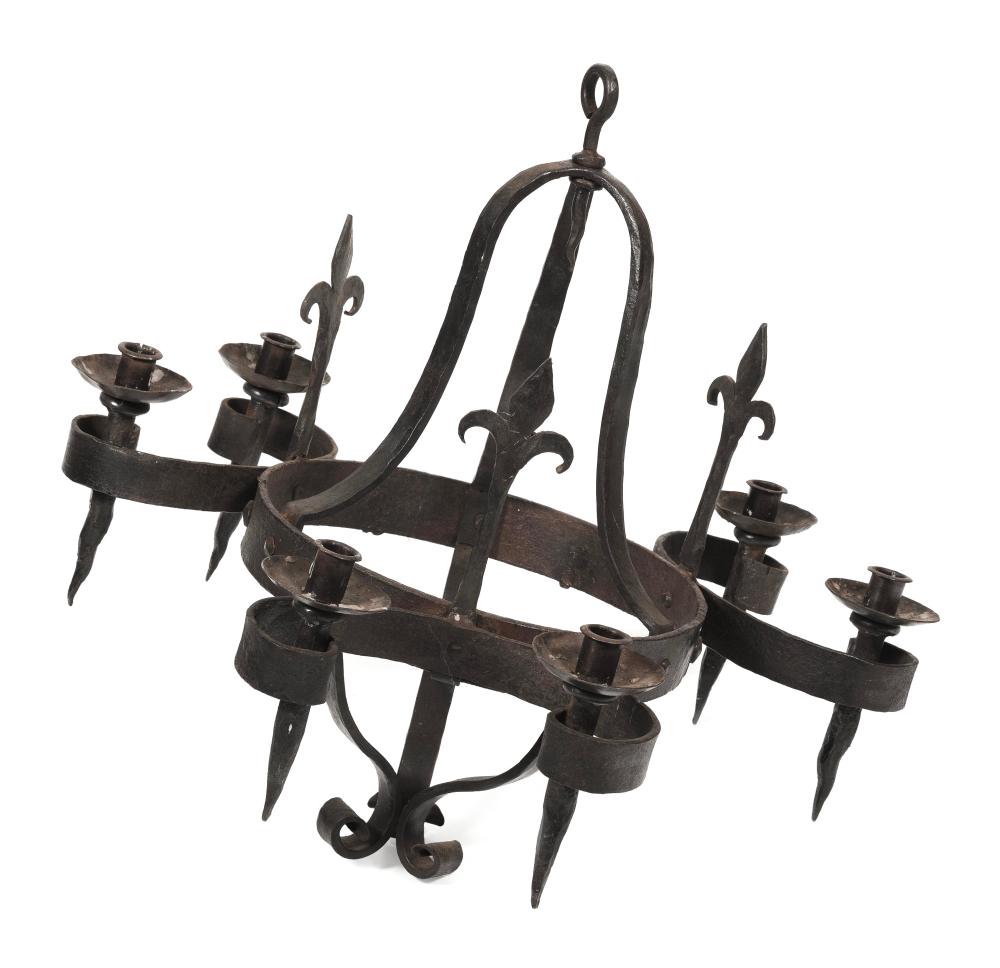 WROUGHT IRON SIX-ARM CHANDELIER