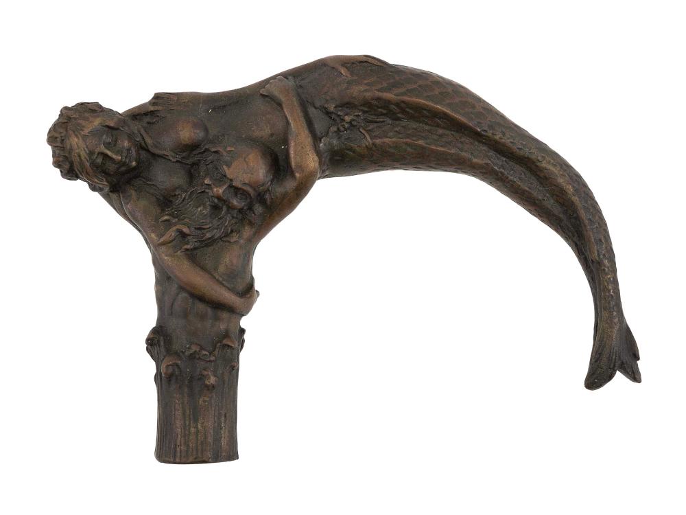 BRONZE MERMAID MOTIF CANE HANDLE 2f1242