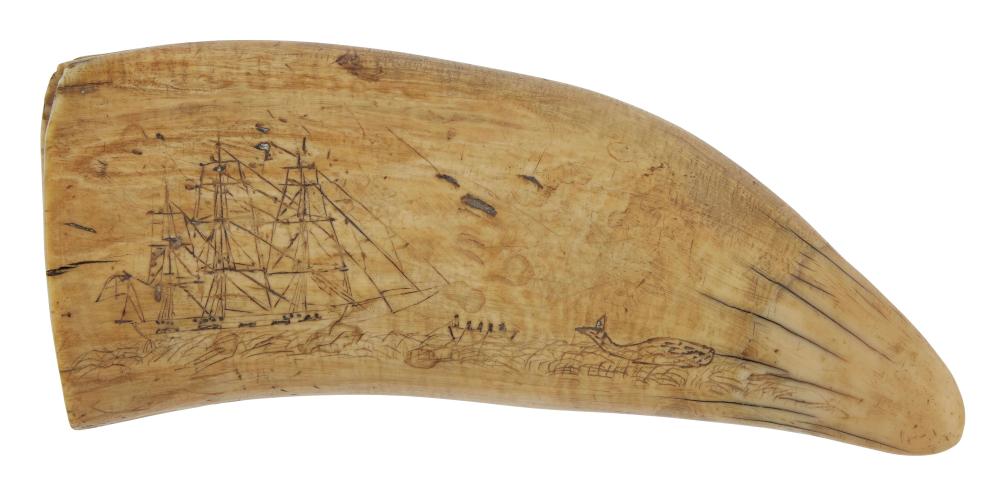 SCRIMSHAW WHALE'S TOOTH WITH WHALING