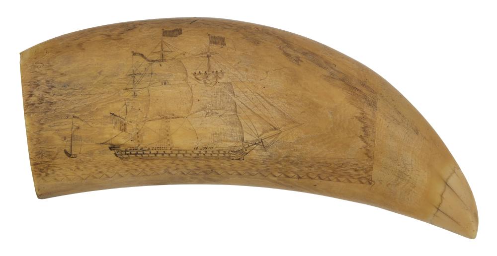 SCRIMSHAW WHALE'S TOOTH WITH SHIP
