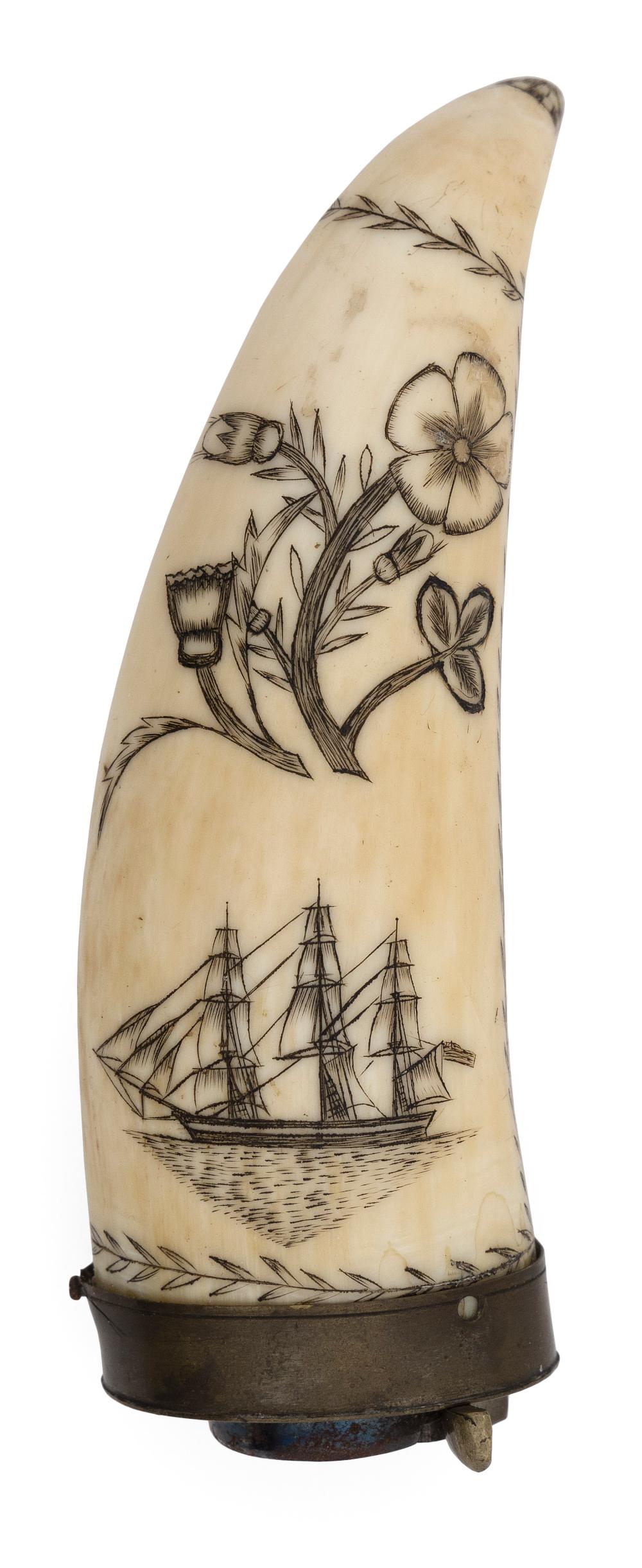 SCRIMSHAW WHALE'S TOOTH ATTRIBUTED