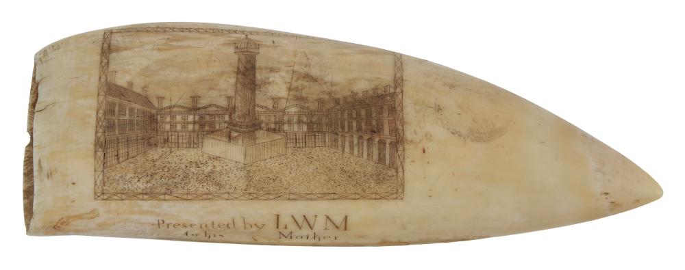 SCRIMSHAW WHALE S TOOTH WITH PRESENTATION 2f12e3