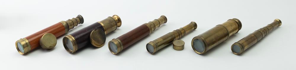 SIX SMALL BRASS TELESCOPES 19TH EARLY 2f13c2