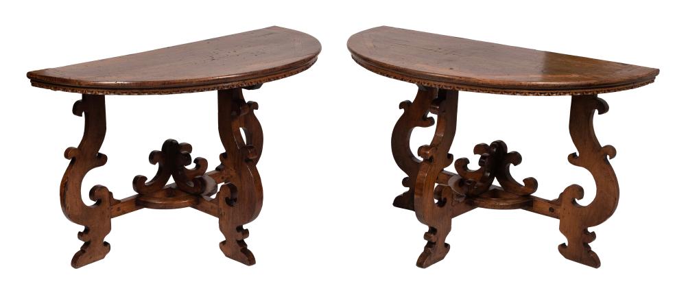 PAIR OF ITALIAN DEMILUNE SIDE TABLES