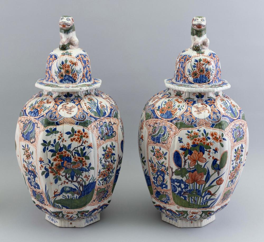 PAIR OF POLYCHROME DELFTWARE COVERED 2f14c1