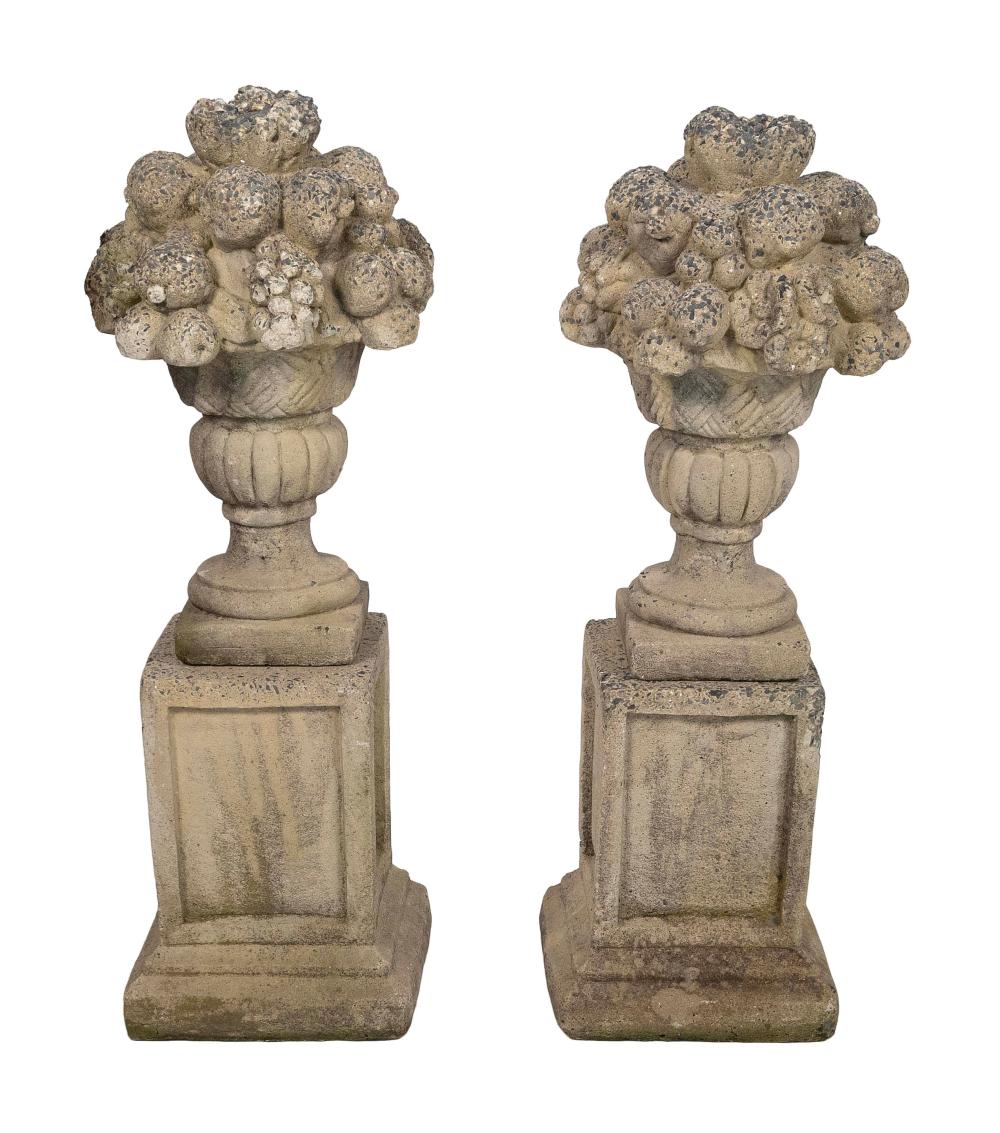 PAIR OF CEMENT GARDEN ORNAMENTS