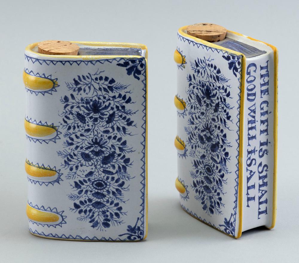 PAIR OF DELFT STYLE BOOK FORM FLASKS 2f14f0