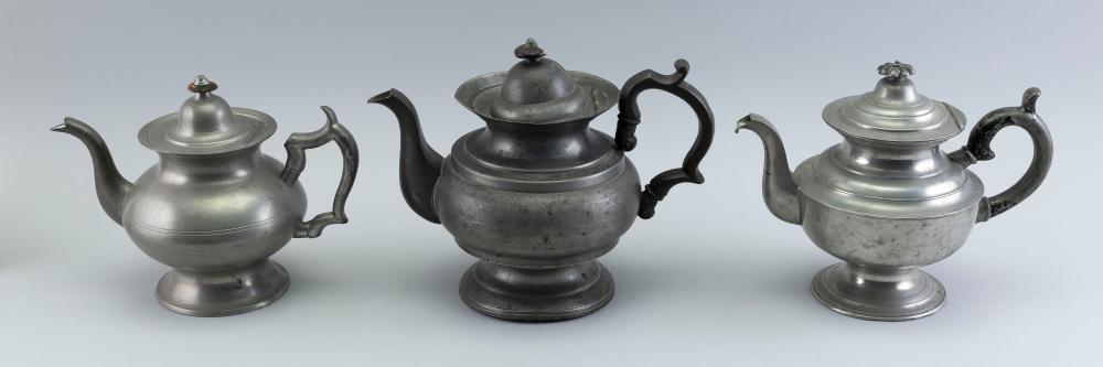 THREE AMERICAN PEWTER TEAPOTS 19TH 2f1588