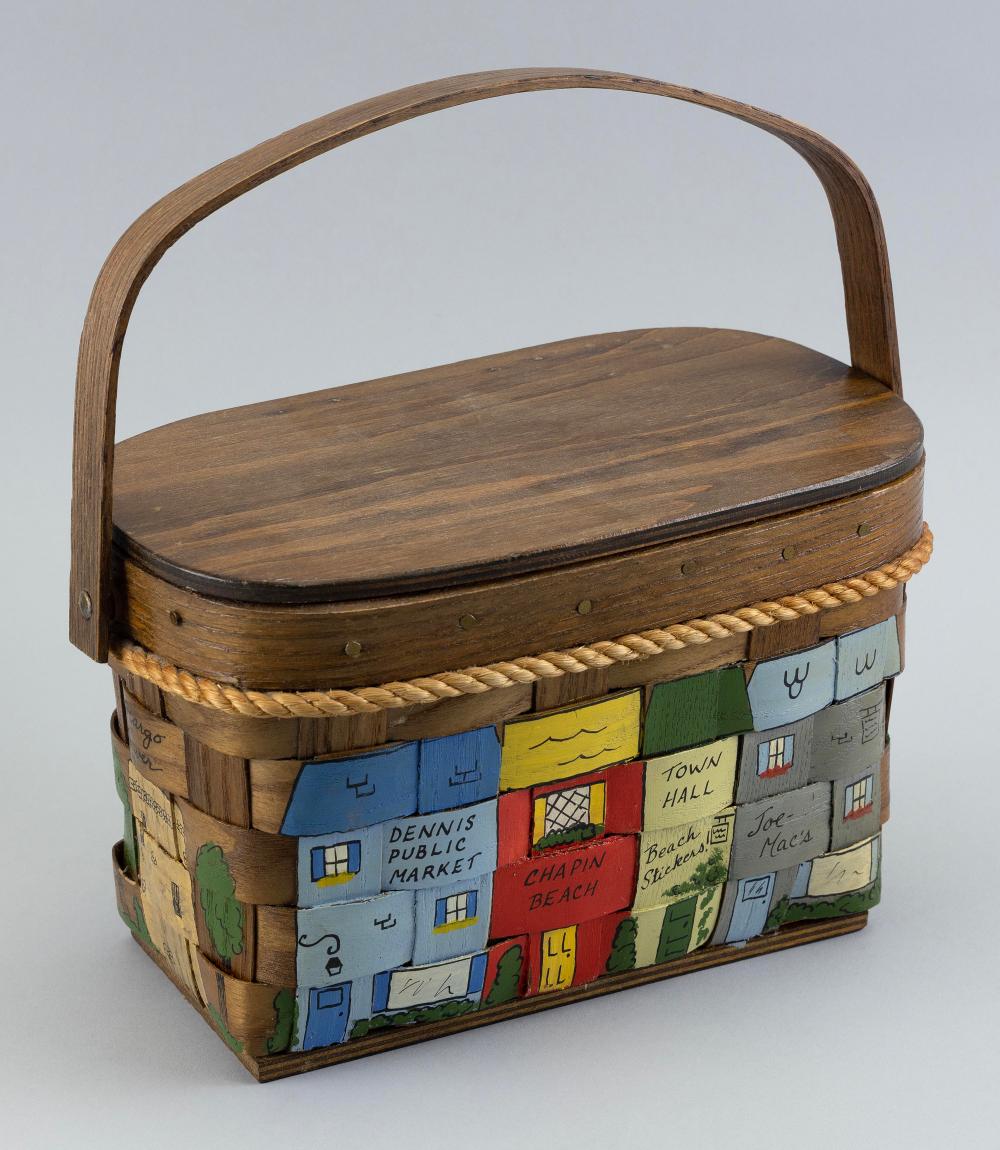 PAINTED WOODEN BASKET PURSE OF