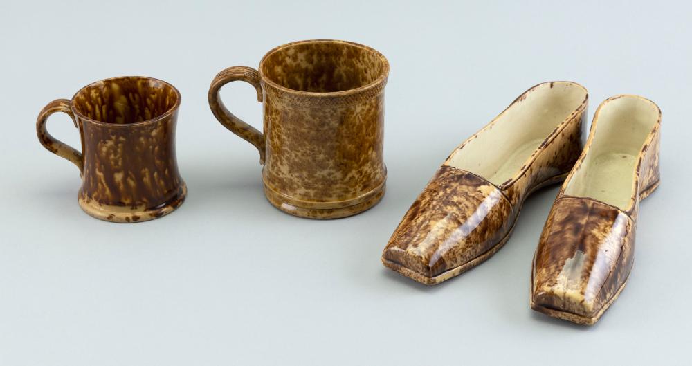 FOUR PIECES OF ROCKINGHAM POTTERY 19TH