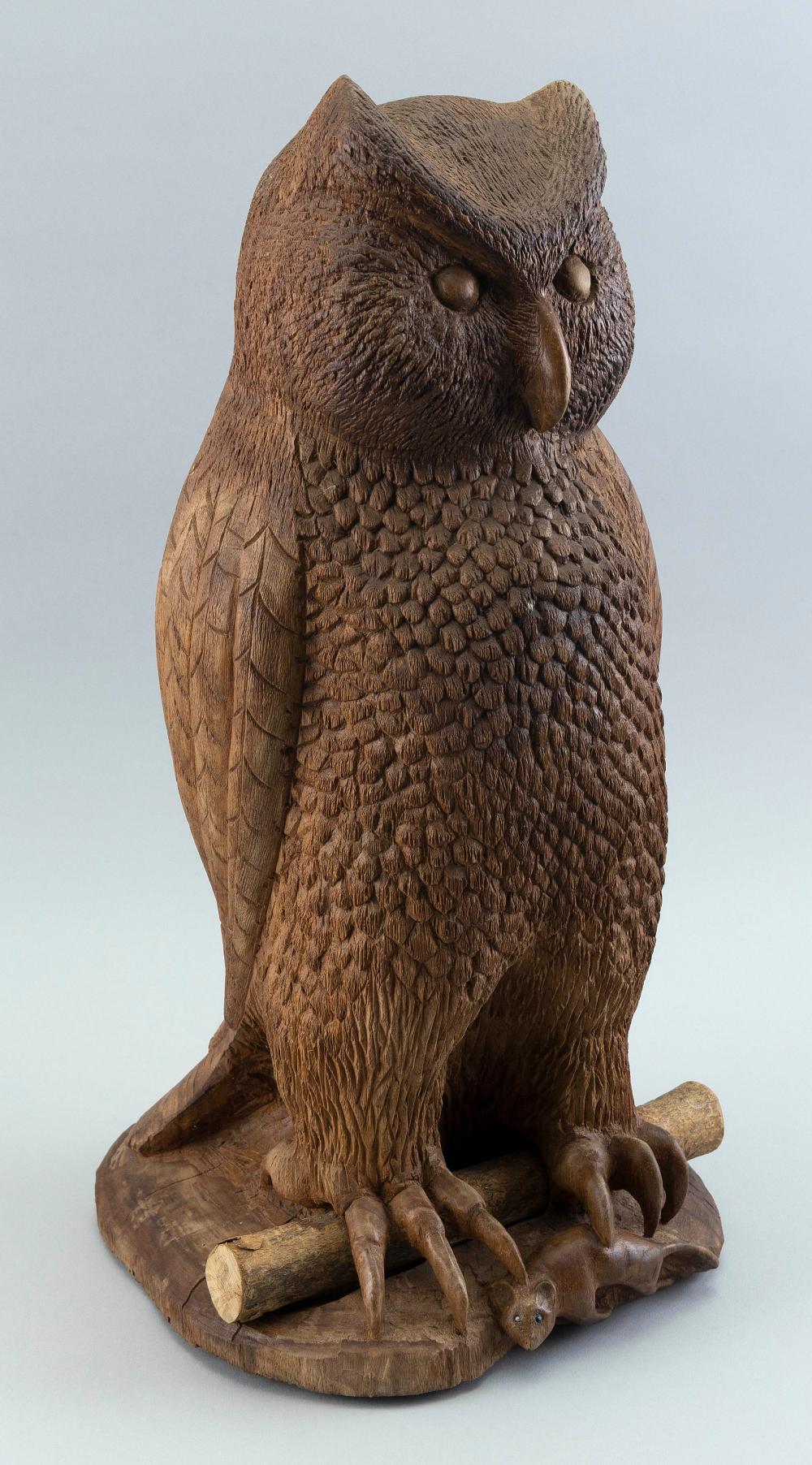 HAND-CARVED FIGURE OF AN OWL CIRCA