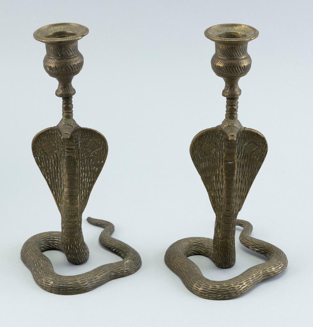 PAIR OF BRASS COBRA FORM CANDLE 2f1862