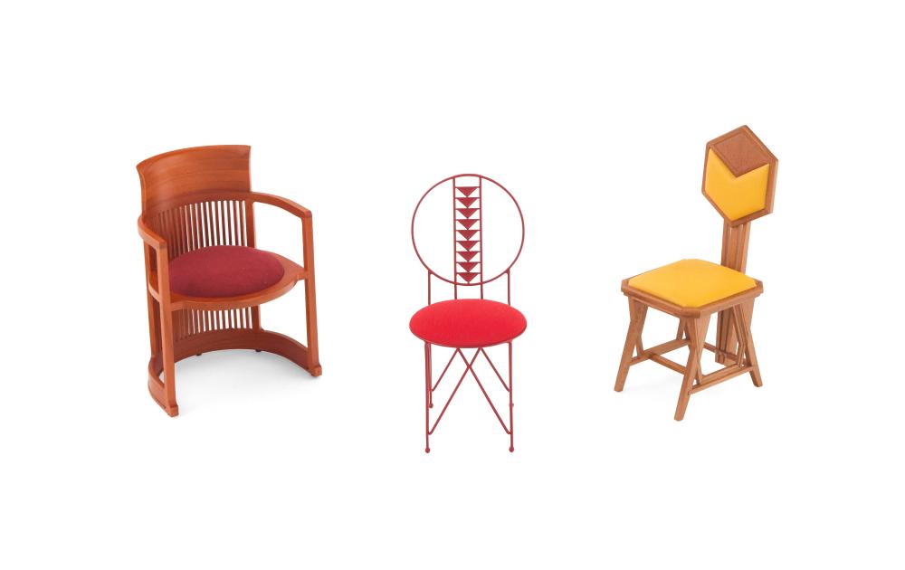 THREE FRANK LLOYD WRIGHT MINIATURE CHAIRS