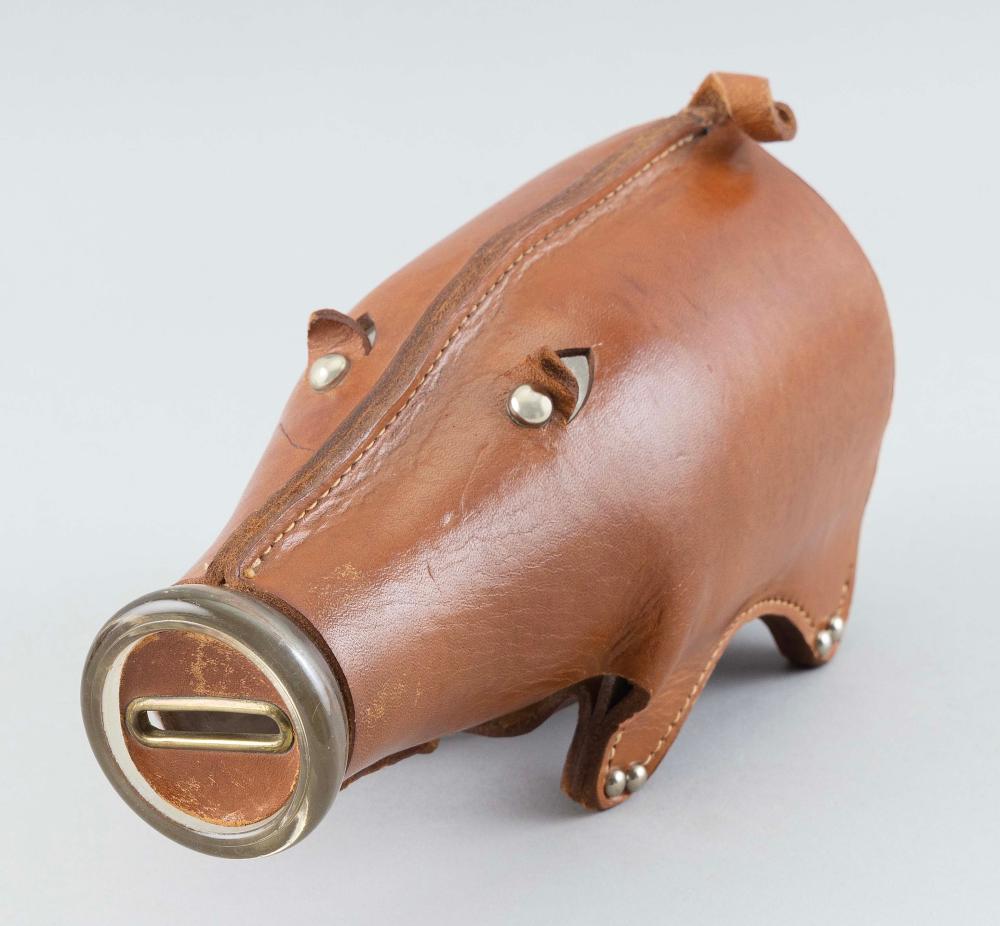 LEATHER COVERED PIGGY BANK 20TH 2f18f6