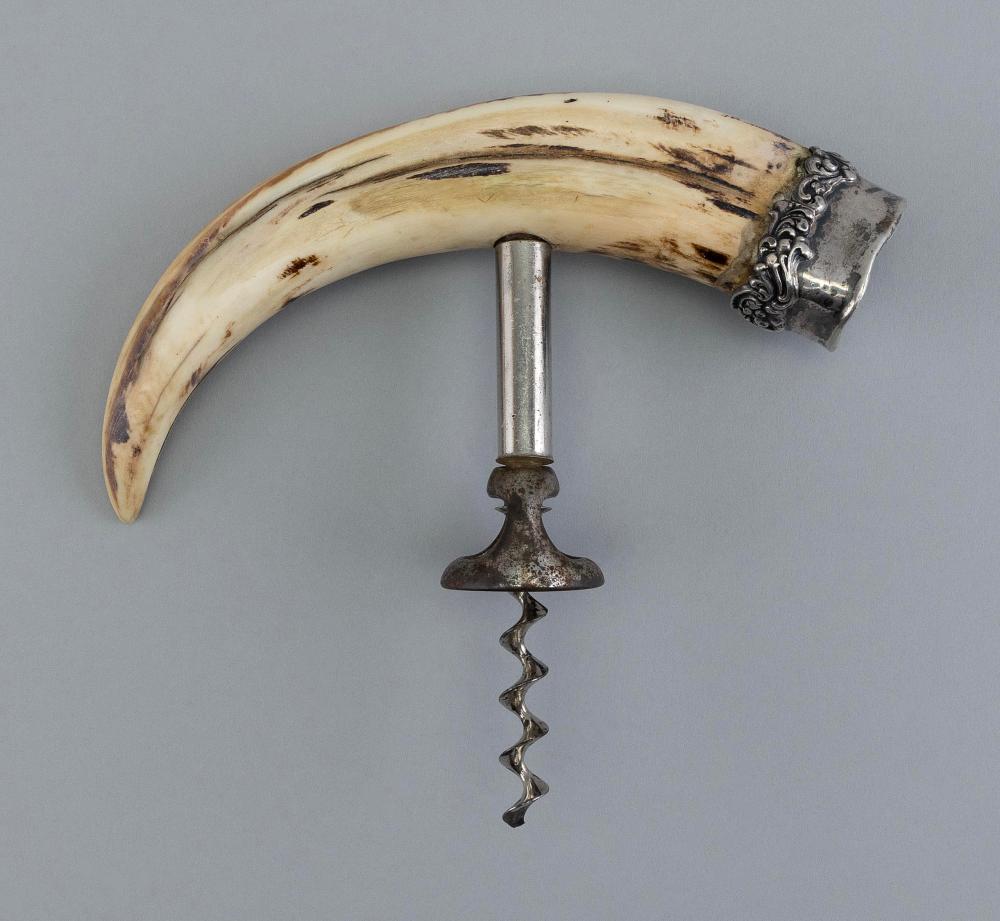 SILVER AND HORN CORKSCREW EARLY 20TH