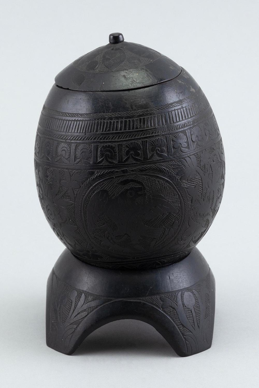 CARVED COCONUT SHELL BOX 19TH CENTURY