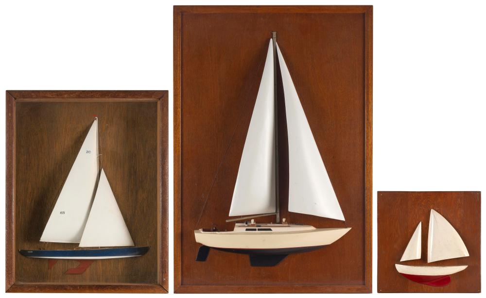 THREE WOODEN MODELS OF SAILBOATS 2f1b39