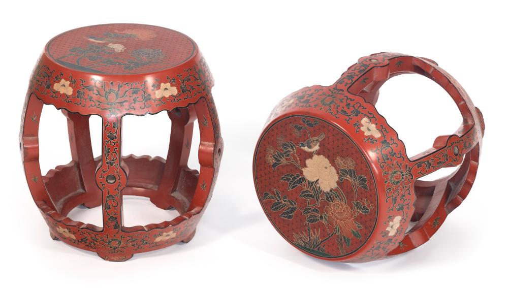 PAIR OF CHINESE RED LACQUER GARDEN