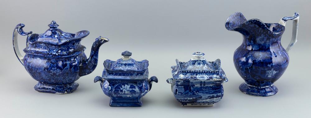 FOUR DARK BLUE STAFFORDSHIRE TRANSFERWARE 2f1b6f