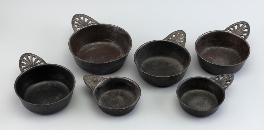 SIX CAST IRON PORRINGERS EARLY