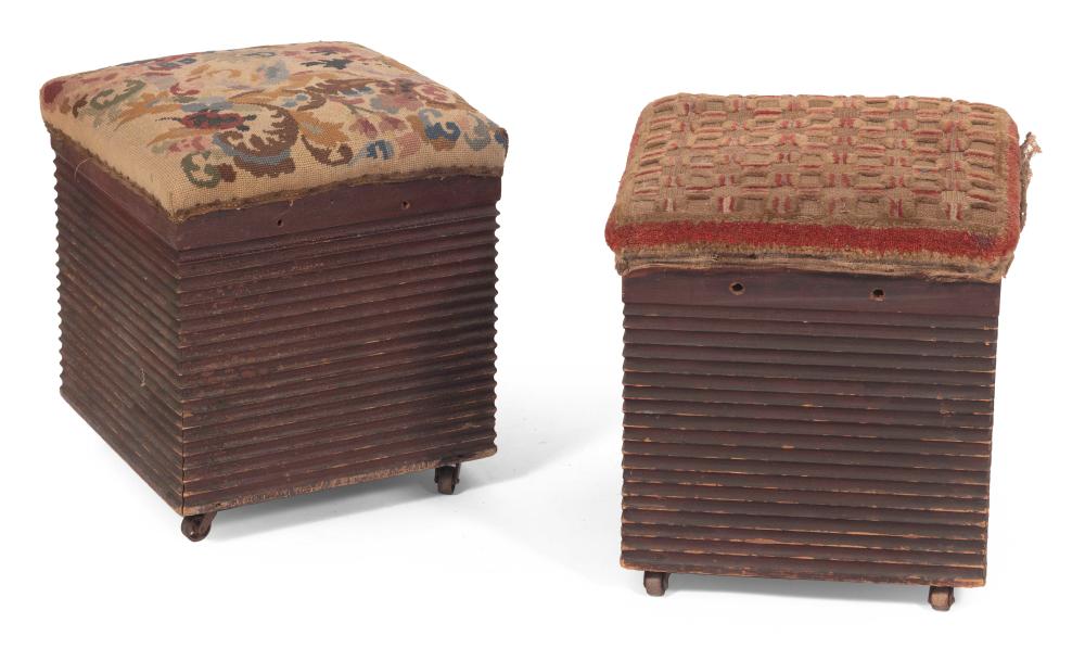 PAIR OF STOOLS WITH NEEDLEWORK