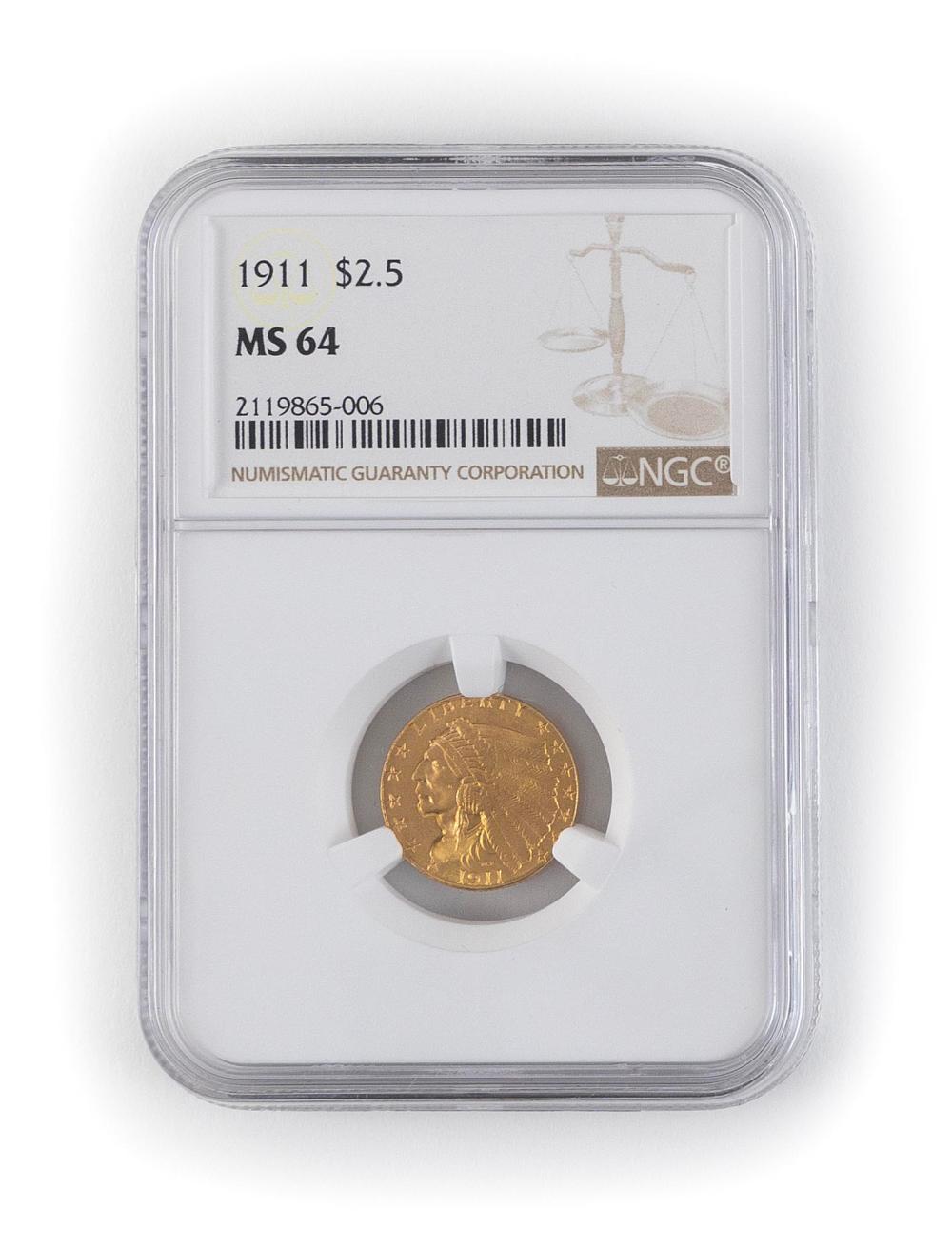 1911 TWO-AND-A-HALF DOLLAR GOLD