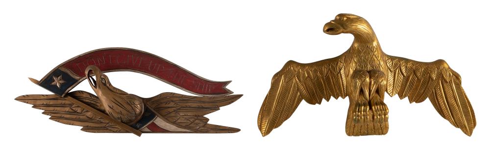 TWO GILT AND PAINTED CARVED EAGLES