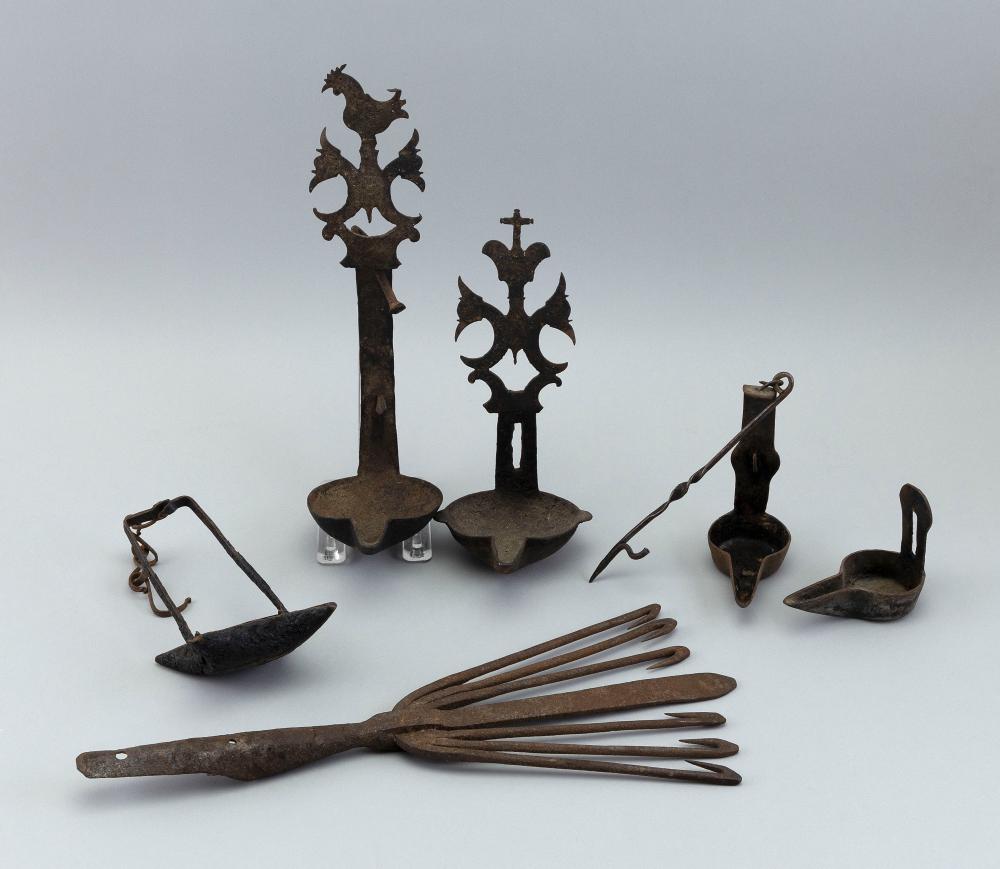 COLLECTION OF SIX WROUGHT IRON