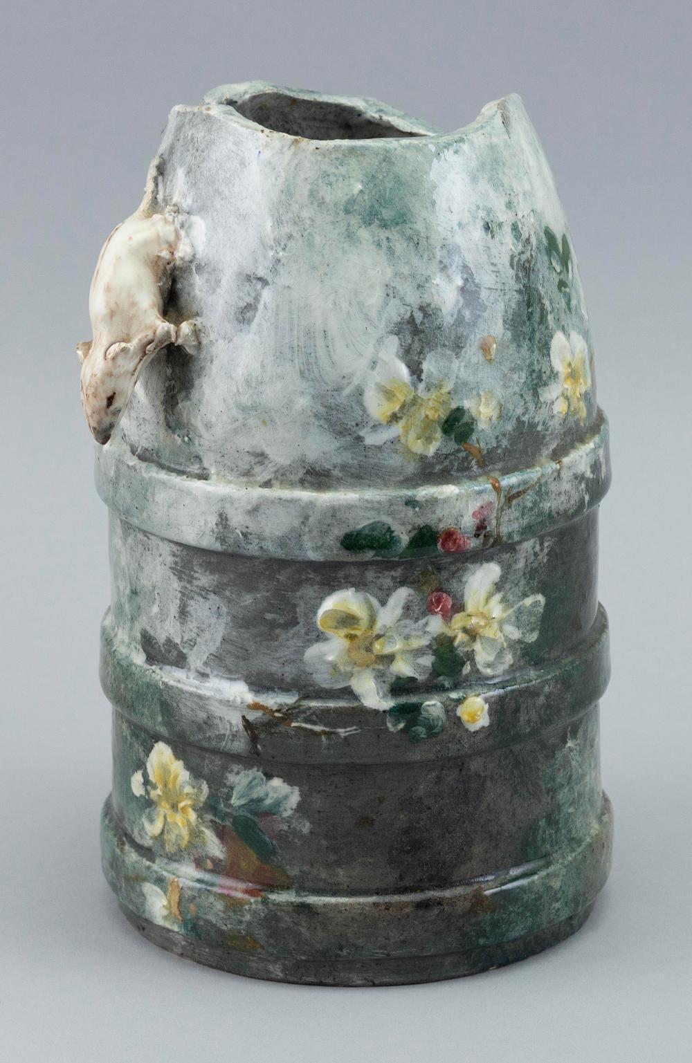 MAJOLICA VASE WITH APPLIED MOUSE