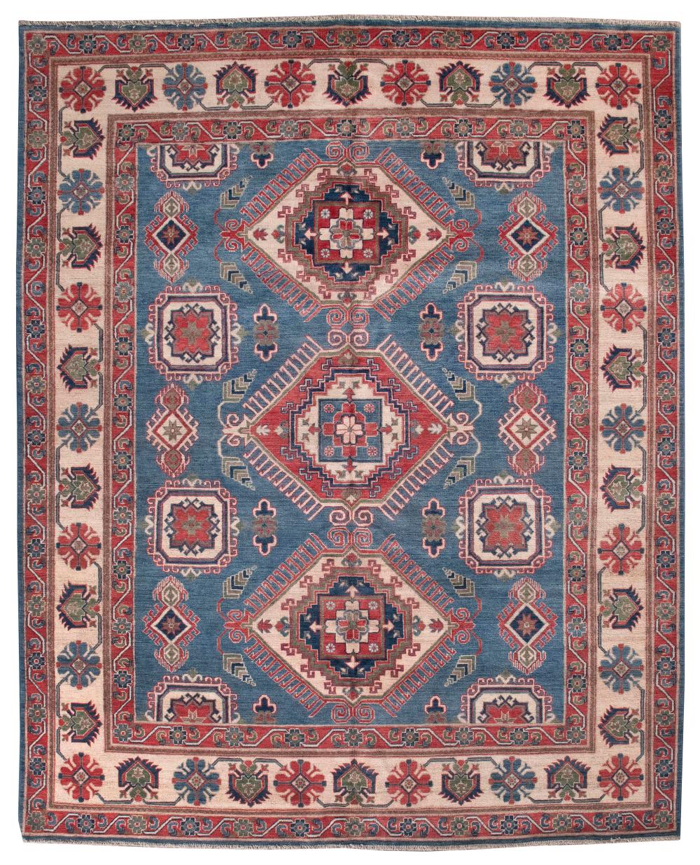 KAZAK DESIGN RUG: 7’10” X 9’9”KAZAK