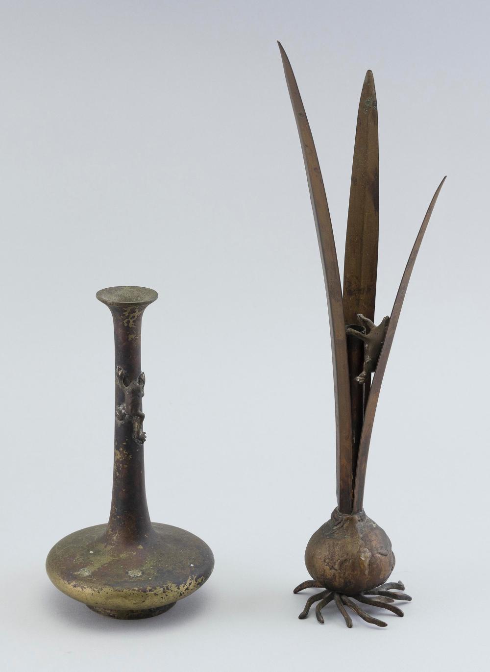 TWO BRONZE VASES WITH A FROG MOTIF