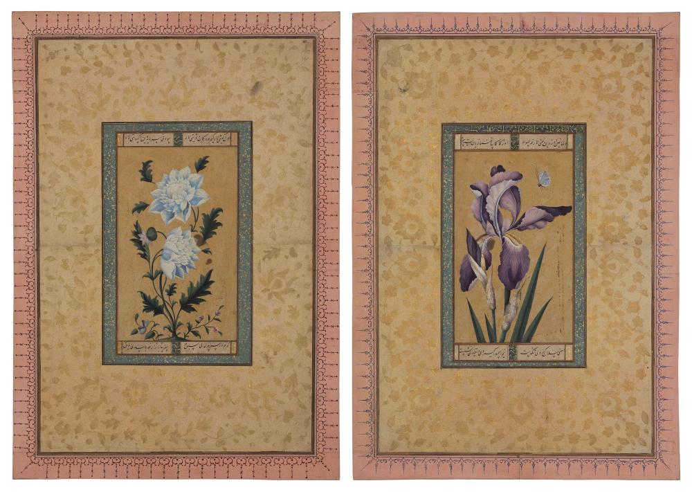 TWO PERSIAN FLORAL PAINTINGS 19TH 2f1edb