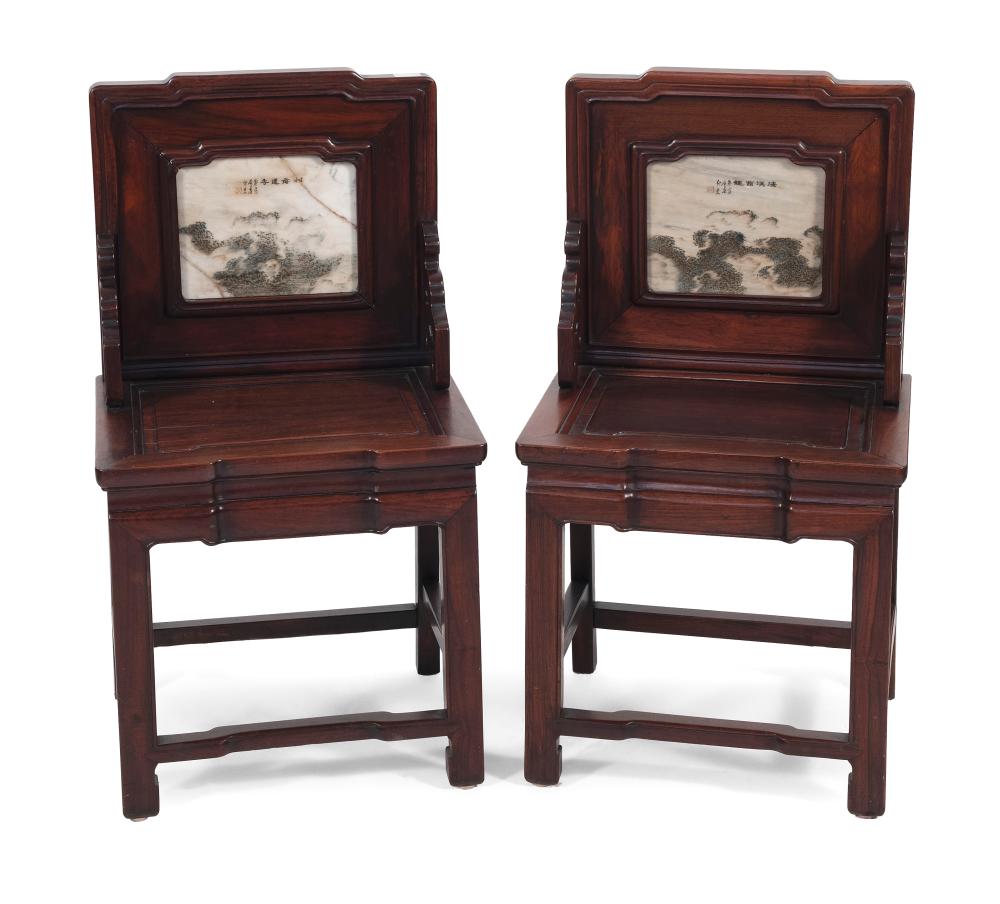 PAIR OF CHINESE ROSEWOOD AND DREAMSTONE