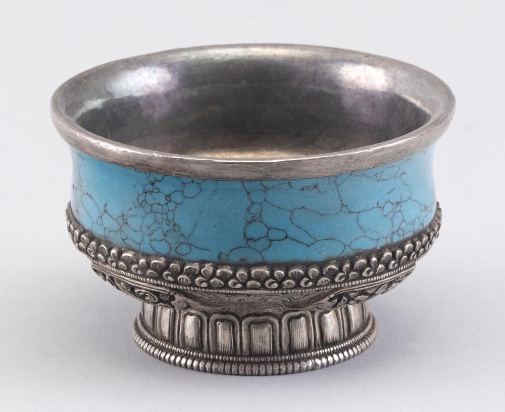 TIBETAN SILVER AND TURQUOISE BOWL
