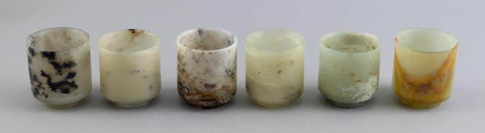 SIX CHINESE HARDSTONE WINE CUPS