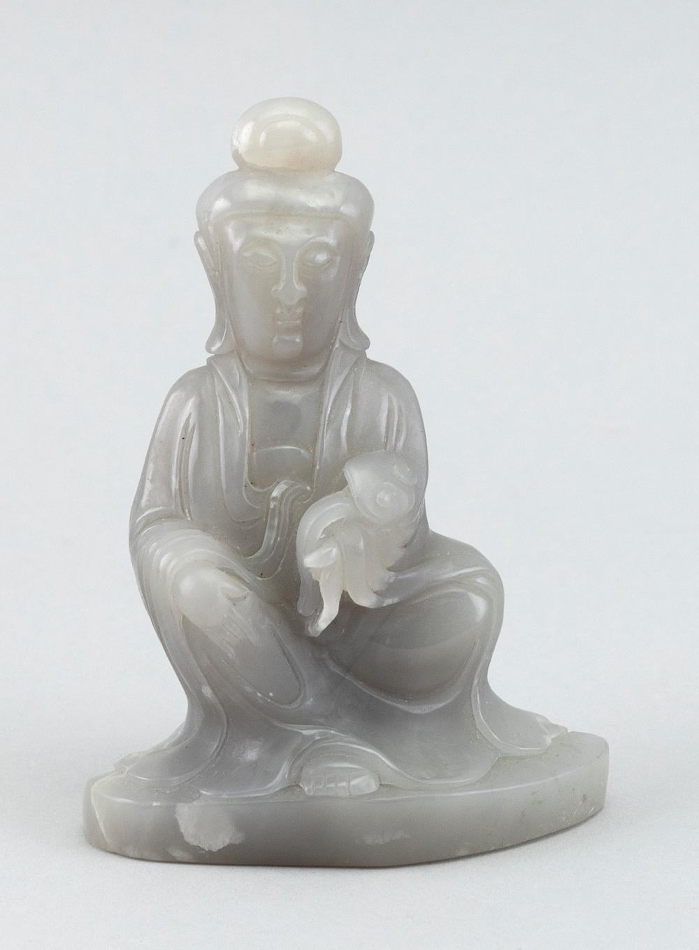 CHINESE GRAY JADE FIGURE OF GUANYIN