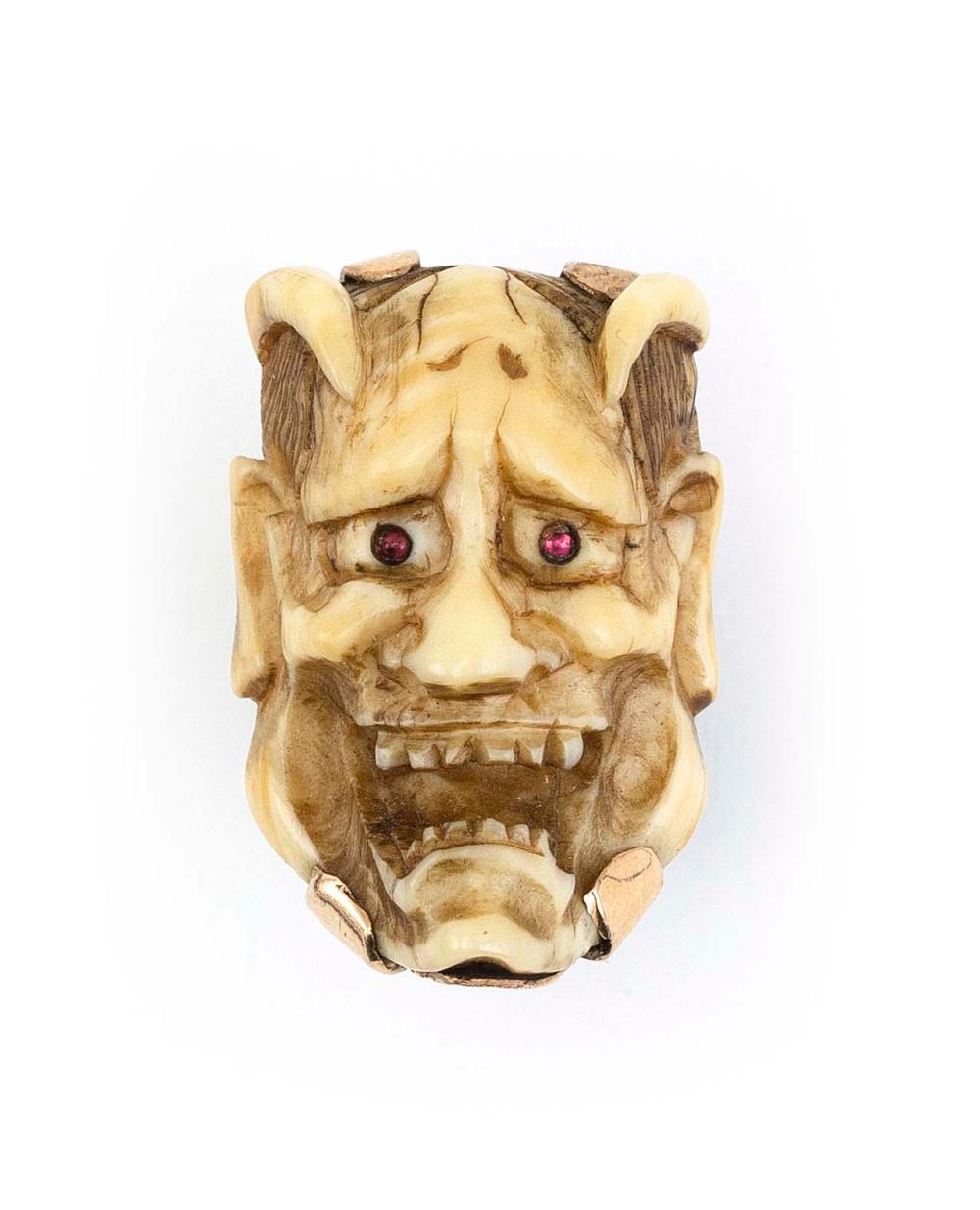 JAPANESE CARVED IVORY YOKAI MASK