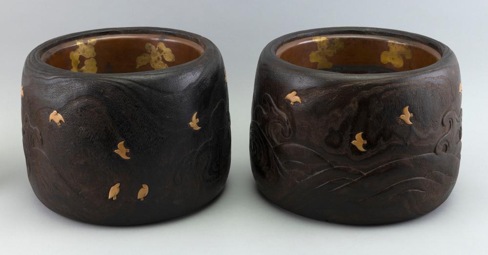 PAIR OF JAPANESE CARVED WOOD HIBACHIS