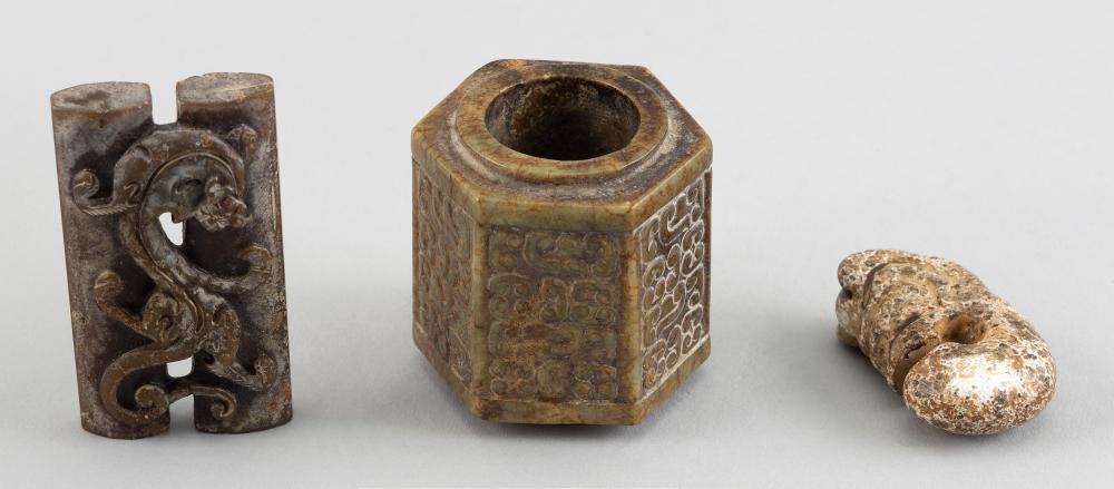 THREE CHINESE ARCHAIC JADE CARVINGSTHREE 2f20b7