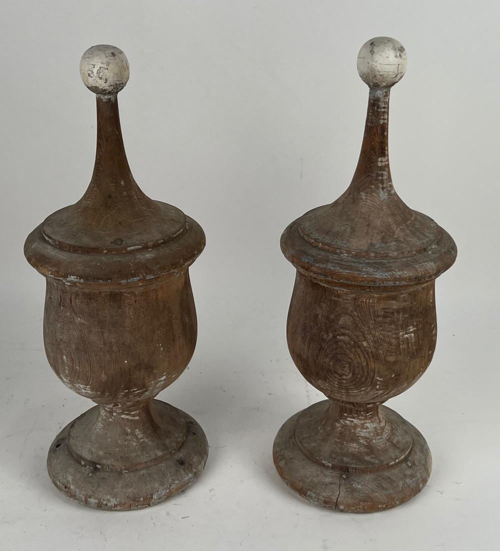 TWO WOODEN ARCHITECTURAL FINIALS