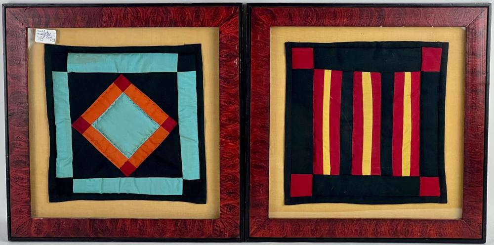 TWO AMISH MINI QUILTS 1950S FRAMED