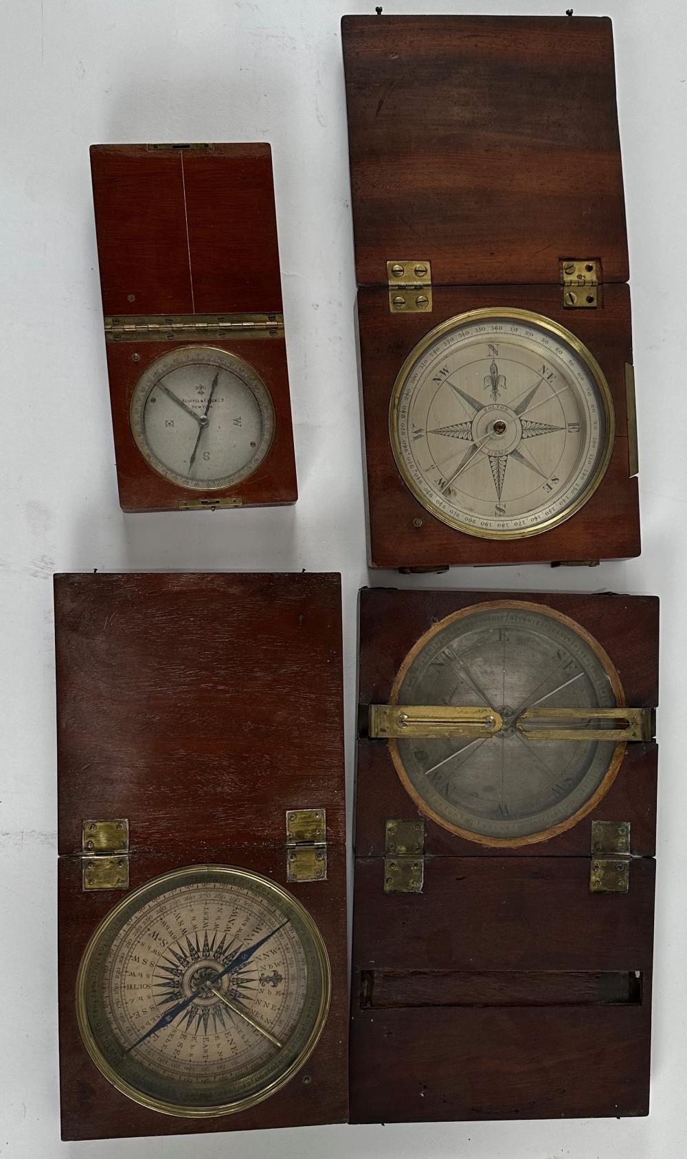 FOUR BOXED COMPASSES 19TH/EARLY