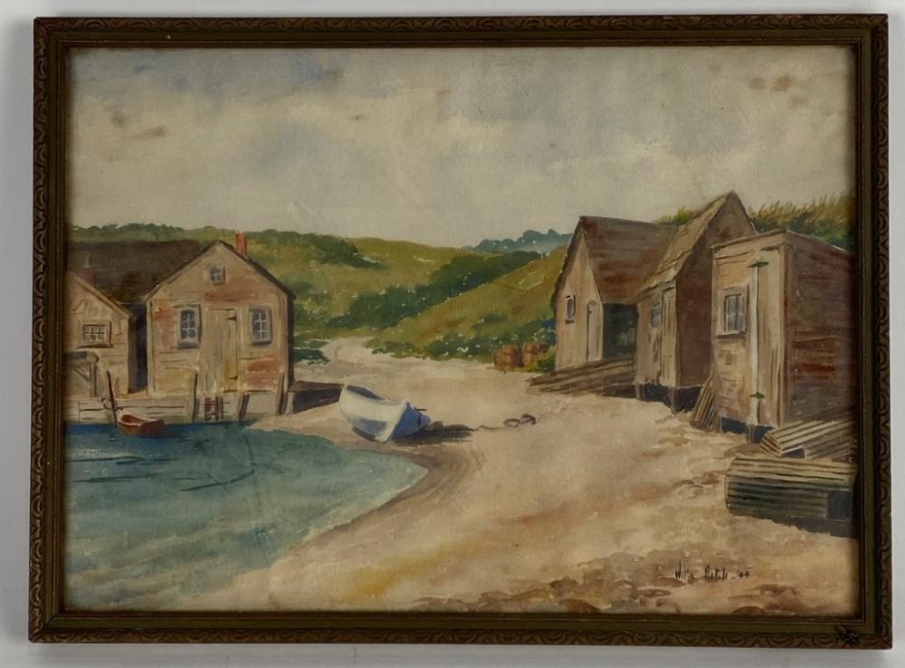 WATERCOLOR OF BEACH SHACKS 20TH 2f21f7