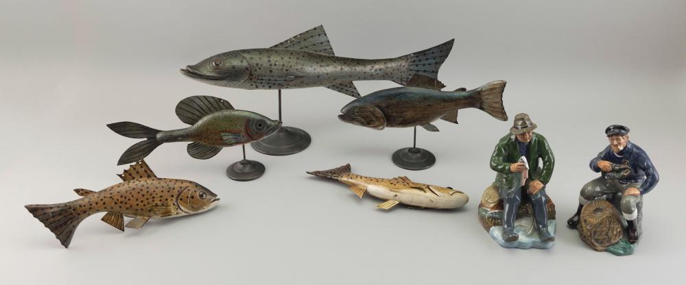 FIVE CONTEMPORARY FISH DECOYS LATE