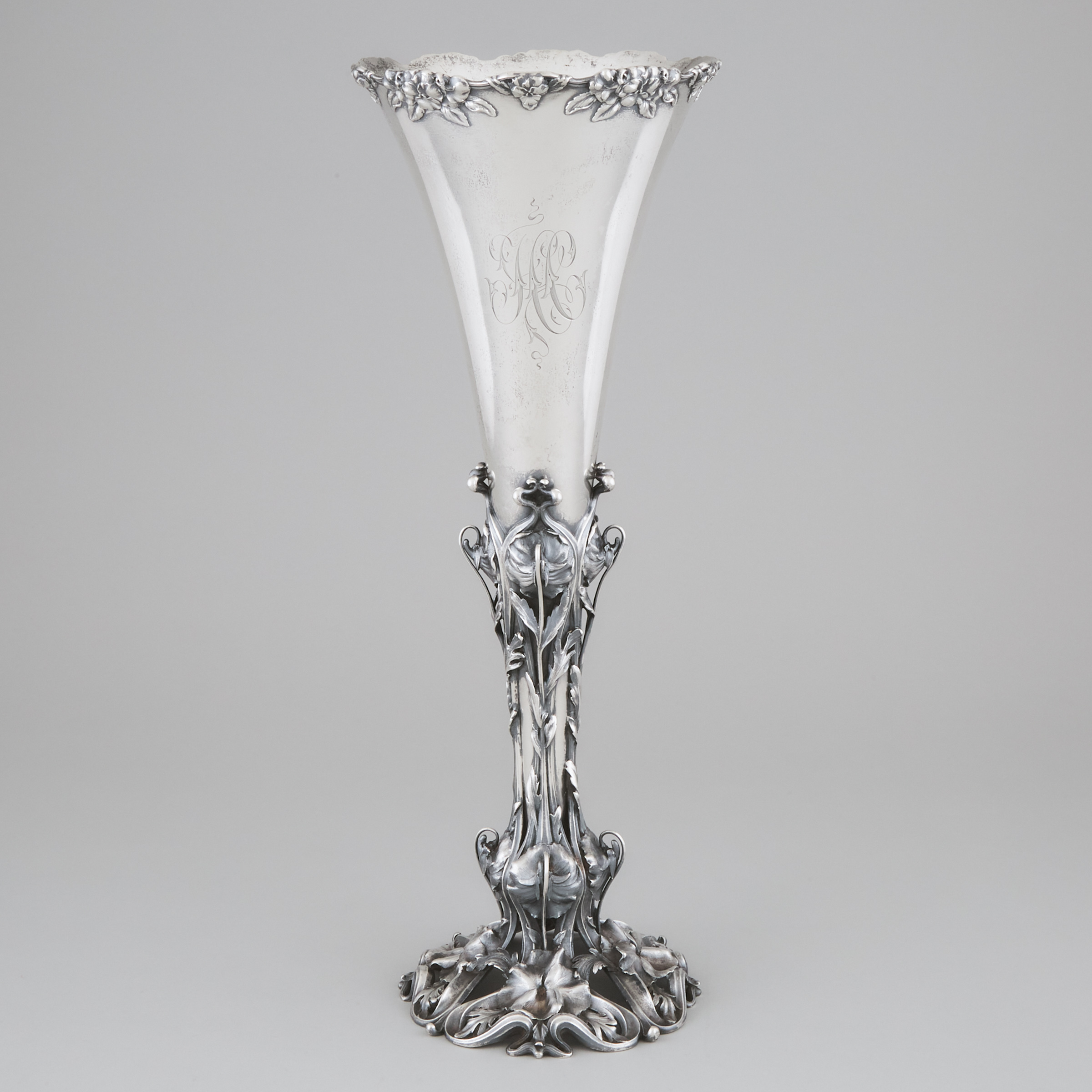 American Silver Large Trumpet Vase,