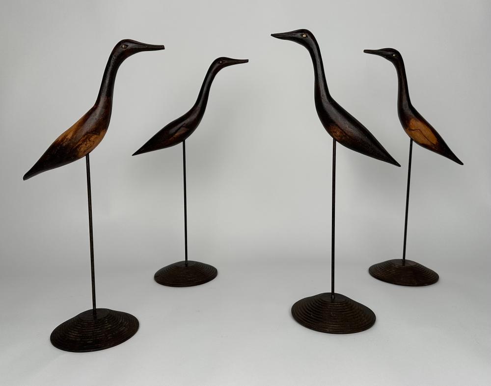 FOUR SHOREBIRD CARVINGS 20TH CENTURY