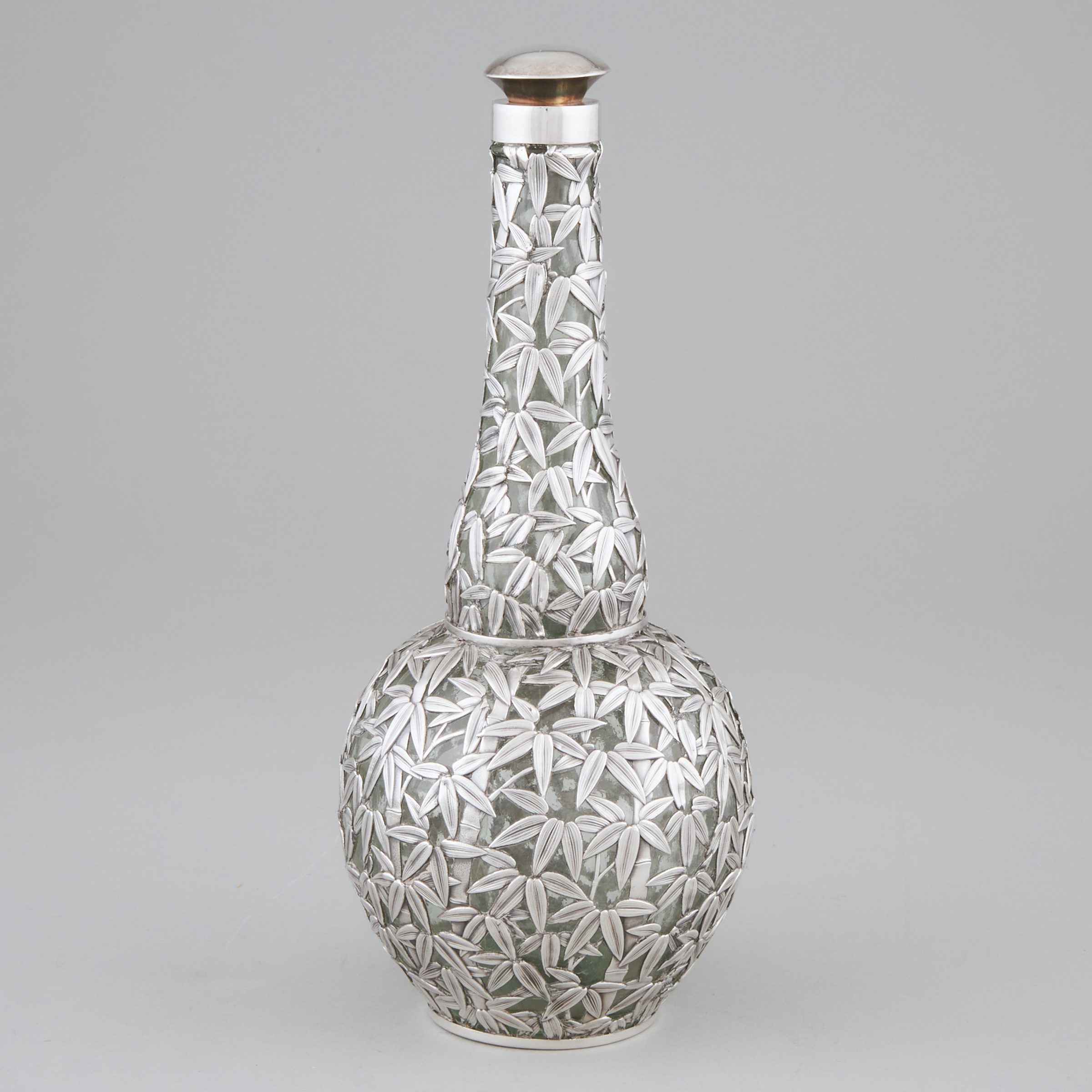 Chinese Silver Overlaid Glass Bottle