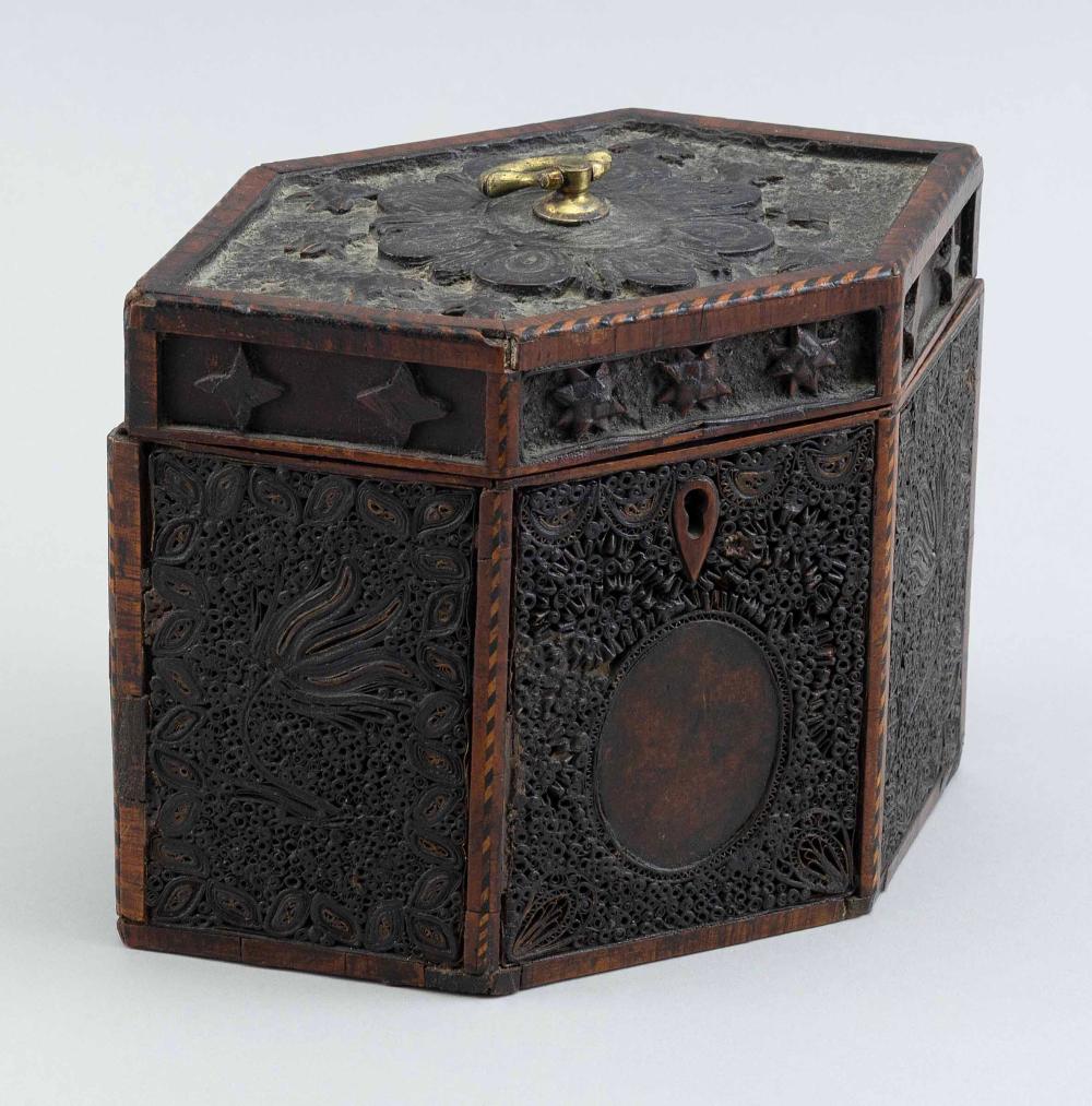 ENGLISH QUILLWORK TEA CADDY LATE
