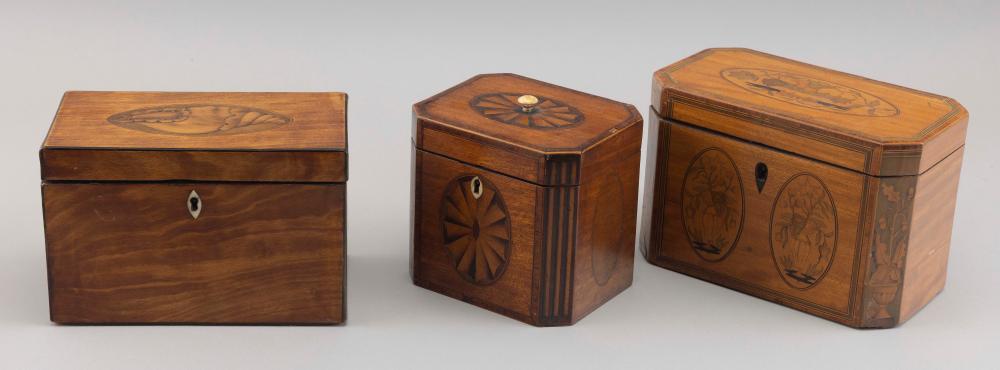 THREE ENGLISH INLAID TEA CADDIES 2f24f9