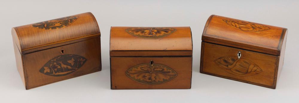 THREE ENGLISH DOME TOP TEA CADDIES 2f24fb